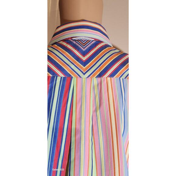 Tommy Hilfiger Men’s L French Cuff Button Down Stripe Shirt Y2K Blue Pink Yellow - Picture 4 of 5